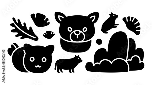 Black Silhouette Animal Forest Creatures.