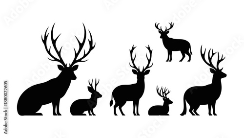 Collection of Deer Silhouettes in Various Poses.