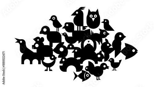 Collection of Various Bird Silhouettes and Owl.