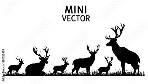 Deer Family Silhouette Vector Illustration.