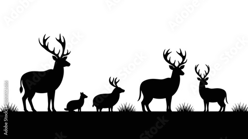 Family of Deer Silhouettes Standing Together.