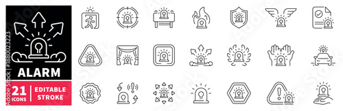 Alarm and security icons set. editable line icons, outline, protection symbols
