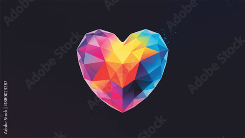 colorful heart shape with polygonal facets and vibrant gradient colors