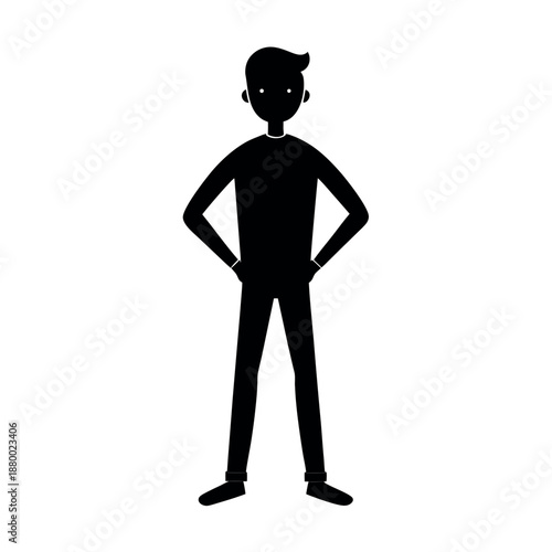 A cartoon silhouette of a confident man standing with hands on hips