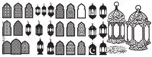 Set of 30 Islamic Lanterns and Arch Windows Vector Icons