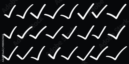 Check tick mark icon set. Cross box x check mark checkbox v list vector draw hand drawn sketch doodle brush marker checklist symbol wrong right circle. Vector Illustration, hand drawn grunge, scrabble