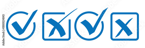 Check tick mark icon set. Cross box x check mark checkbox v list vector draw hand drawn sketch doodle brush marker checklist symbol wrong right circle. Vector Illustration. hand drawn scrabble. 