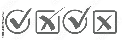 Check tick mark icon set. Cross box x check mark checkbox v list vector draw hand drawn sketch doodle brush marker checklist symbol wrong right circle. hand drawn grunge, doodle, scrabble check mark. 