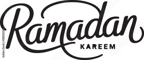 Elegant black calligraphic text says Ramadan Kareem on a simple white background