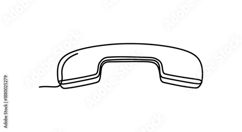 A minimalist continuous line drawing depicts a classic telephone handset showcasing a sleek and modern aesthetic silhouette high quality professional detailed
