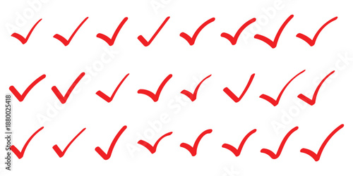 vector alphabet letters, Check tick mark icon set. Cross box x check mark checkbox v list vector draw hand drawn sketch doodle brush marker checklist symbol wrong right circle. Vector Illustration. 