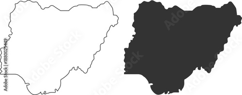 ​Nigeria map silhouette and outline vector illustration isolated on white background