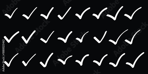 Check tick mark icon set. Cross box x check mark checkbox list vector hand drawn sketch doodle brush marker checklist symbol wrong right circle. hand drawn, grunge. hand drawn scrabble tick X mark. 