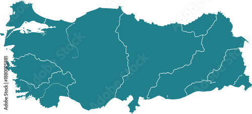 Teal Turkey Map with White Borders on White Background
