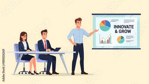 Business professionals discussing growth strategies in modern office