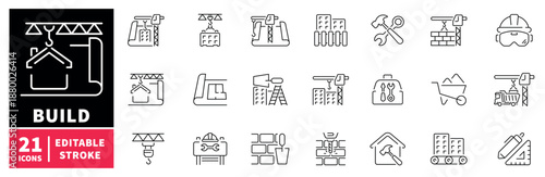 Construction and building icons set. editable line, outline, architecture, tools