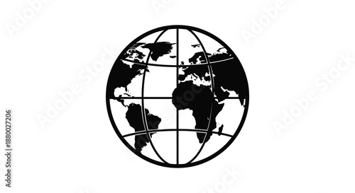 A striking depiction of the world globe with detailed continental outlines and grid lines rendered as a bold silhouette high quality
