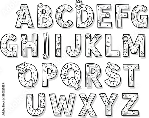 Whimsical alphabet letters with cute cartoon animals