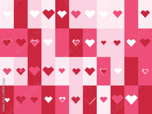Cute Repeating Valentine’s Day Background with Minimal Heart Icons in Soft Pink and Bold Red Colors for Love Theme Design