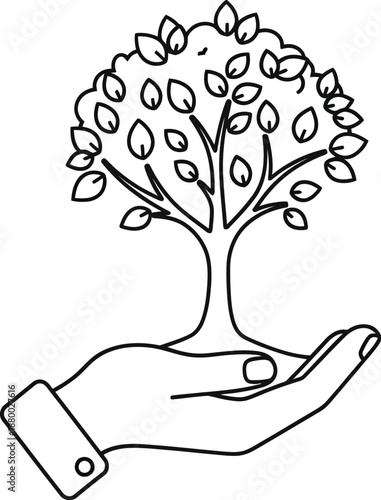 Hand nurturing a growing tree symbolizing care and growth