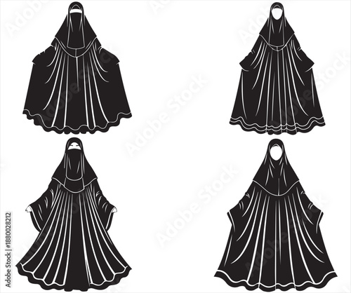 Collection of Modest Islamic Women Clothing Silhouette - Niqab and Khimar