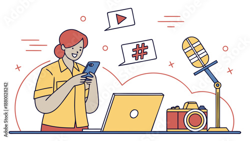 “Influencer content creation concept SVG illustration, clean flat style”