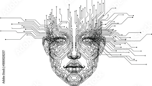 Circuit board face with futuristic electronic design elements