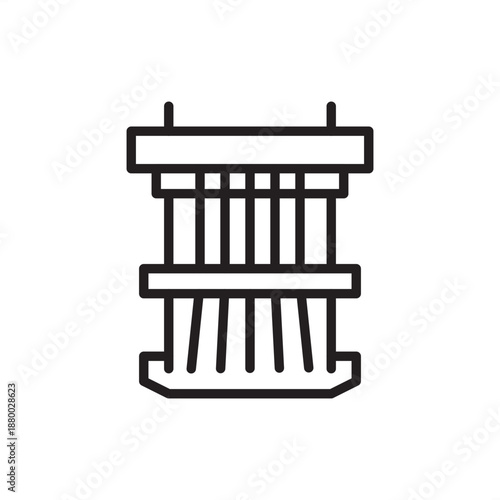 Textile loom icon symbolizing fabric weaving and garment manufacturing, representing thread interlacing, apparel engineering, mechanical cloth production, textile craftsmanship, and fashion machinery.