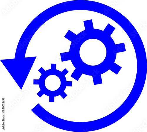 Blue System Restore Icon: Professional Gear Settings and Backup Vector with Counter-clockwise Arrow for IT Support, Software UI and Data Processing