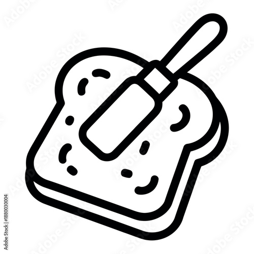 Outline icon of a knife spreading butter or cream cheese onto a slice of white bread.