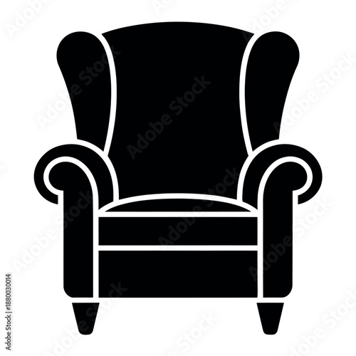 Black silhouette of a classic wingback armchair represents comfortable home furniture design.