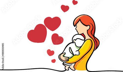 Mother Hugging Child Love Illustration
