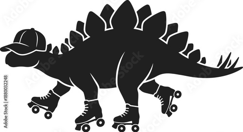 Dinosaur wearing roller skates and baseball cap vector illustration