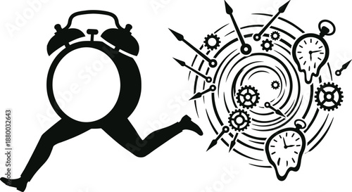 Alarm clock running with human legs representing deadline pressure