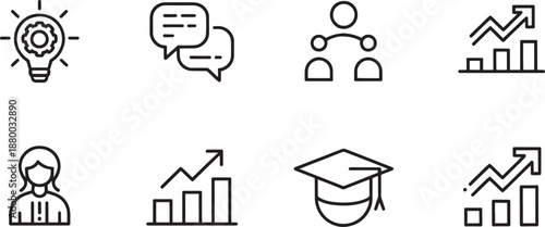 An individual figure wearing a graduation cap sits atop a rising bar chart, symbolizing educational advancement leading directly to measurable professional success and career elevation.