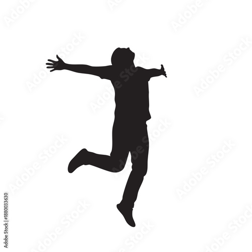 Upbeat Man in T-shirt Silhouette with Outstretched Arms Happy Person Celebrating Freedom Joyful Figure Spreading Good Vibes with Open Hands Isolated Vector