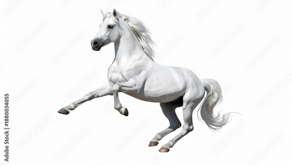Obraz premium Stylized White Horse Leaping or Rearing with Flowing Mane on White Background