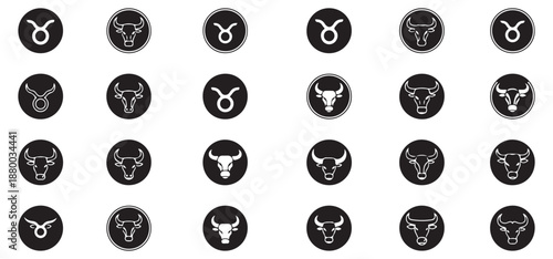 Bull Head Icons Taurus Zodiac Astrology Vector Sign Collection