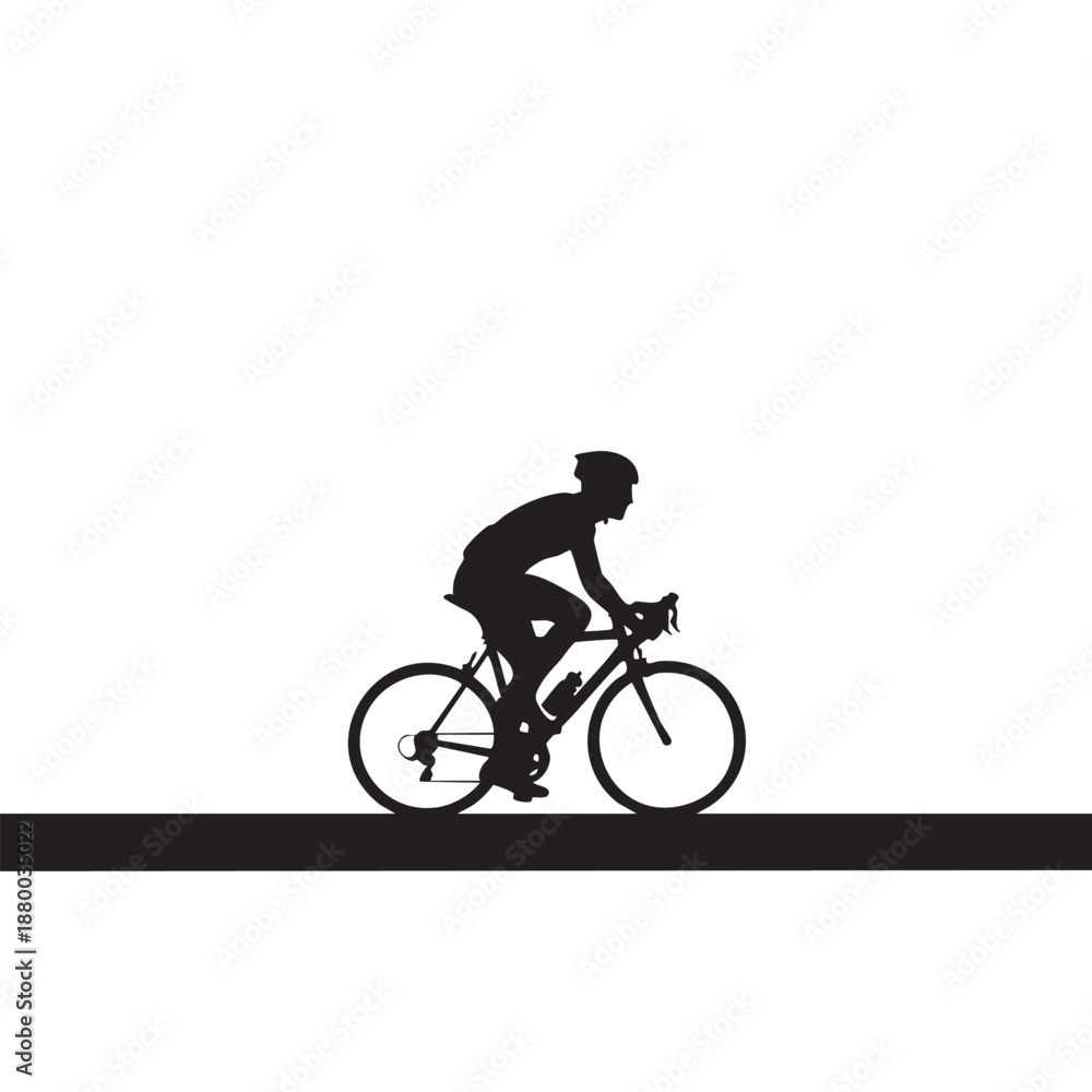 Obraz premium Road Cyclist Silhouette Black and White Illustration Sporty Rider on Bicycle Minimalist Design Dynamic Athlete Cycling Fitness Lifestyle Graphic Element