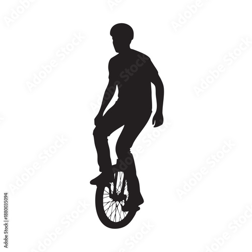 Unicyclist Silhouette Man Balancing on Unicycle Skillful Rider Displaying Agility and Control Isolated Black and White Vector Acrobat