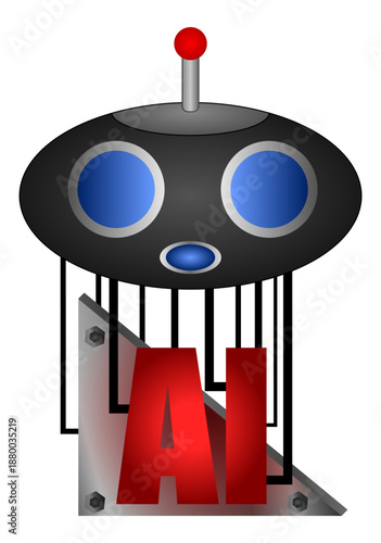 Logo retro de inteligencia artificial. Cabeza de robot con estilo caricatura. Icono para sitio web, app, folleto y otros.