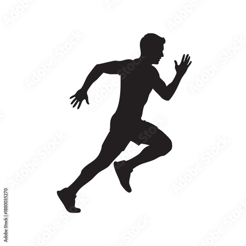 Dynamic Silhouette of Sprinter Running with Powerful Stride Side Profile Athlete in Action Intense Motion of Male Runner during Competition Training or Exercise