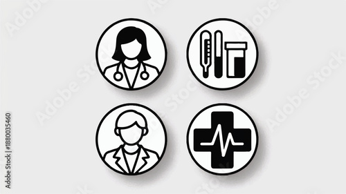 Medical icons set with doctor nurse and cross symbol