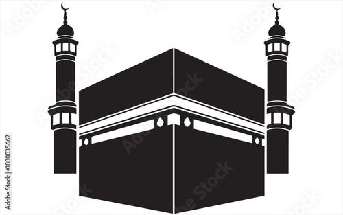 Holy Kaaba in Makkah Vector Illustration with Minarets