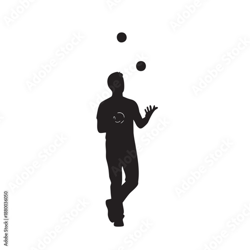 Juggler silhouette juggling three balls black vector illustration isolated white background circus performer entertainment skill act