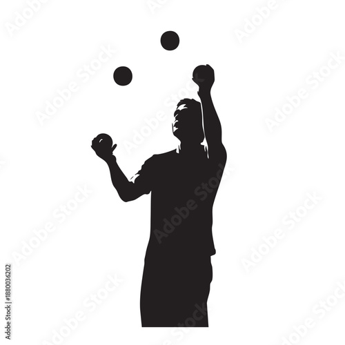 Juggling man abstract vector silhouette black figure three balls isolated white background performer skill entertainment