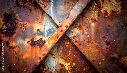 Close-up of a Rusty Metal Surface with an X-shaped Reinforcement.