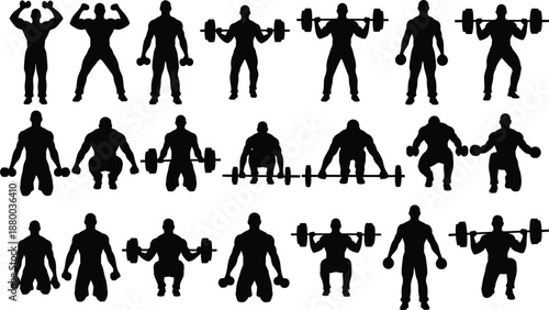 Silhouette illustrations of people engaging in weightlifting exercises