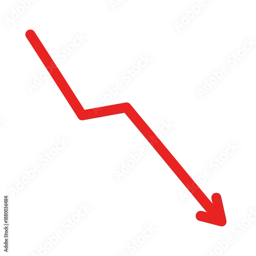 A red arrow pointing downwards indicating decline or negative trend in a simple graphic illustration