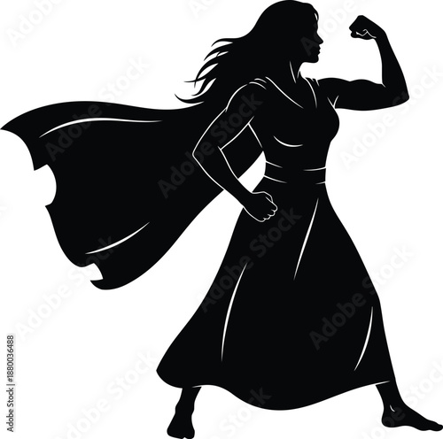 Empowered female superhero in dynamic pose